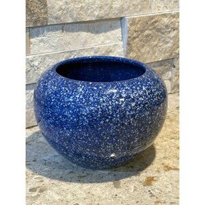 Mid Century Italian Pottery Blue Glazed Round Planter Vase 6x5”